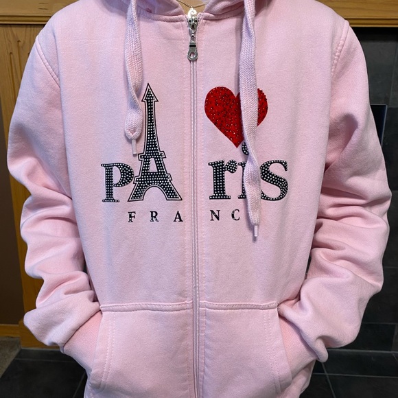 I love Paris pink FZ hoodie - Picture 1 of 4